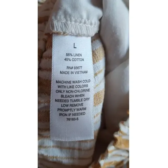 a.n.a. High Elastic Waist Wide Leg Cropped Linen Cotton Casual Striped Pants  L - Picture 8 of 11